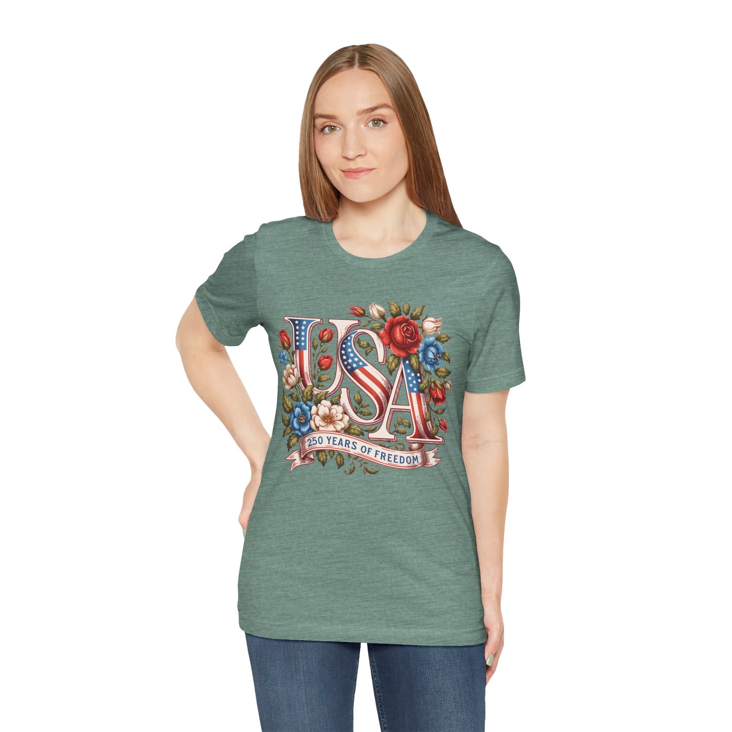 USA Floral Flag 250 Years Graphic Tee