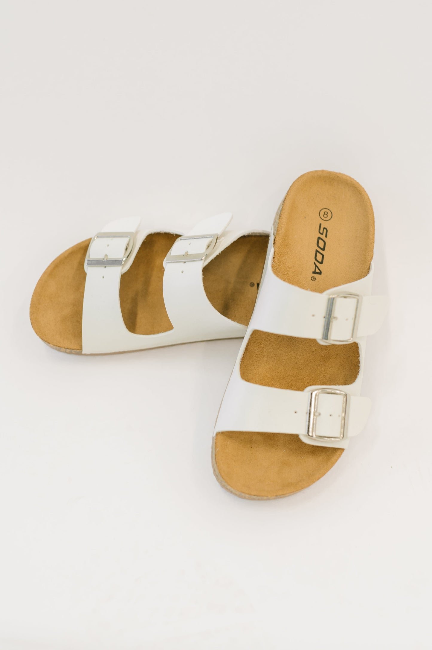 Double Buckle Slides in White