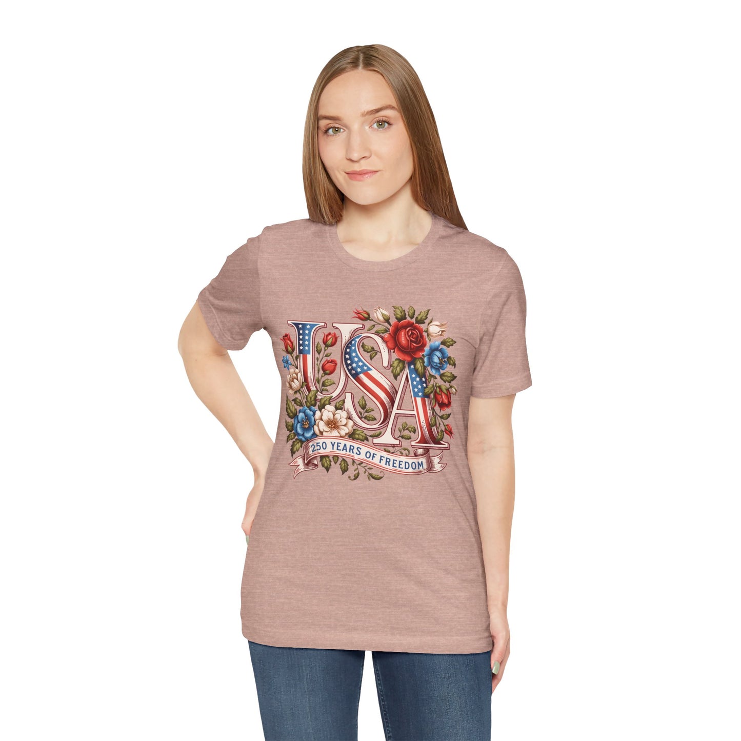 USA Floral Flag 250 Years Graphic Tee