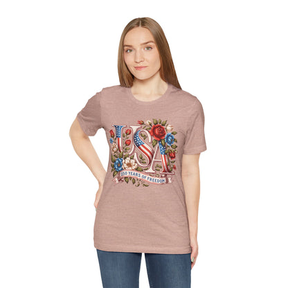 USA Floral Flag 250 Years Graphic Tee