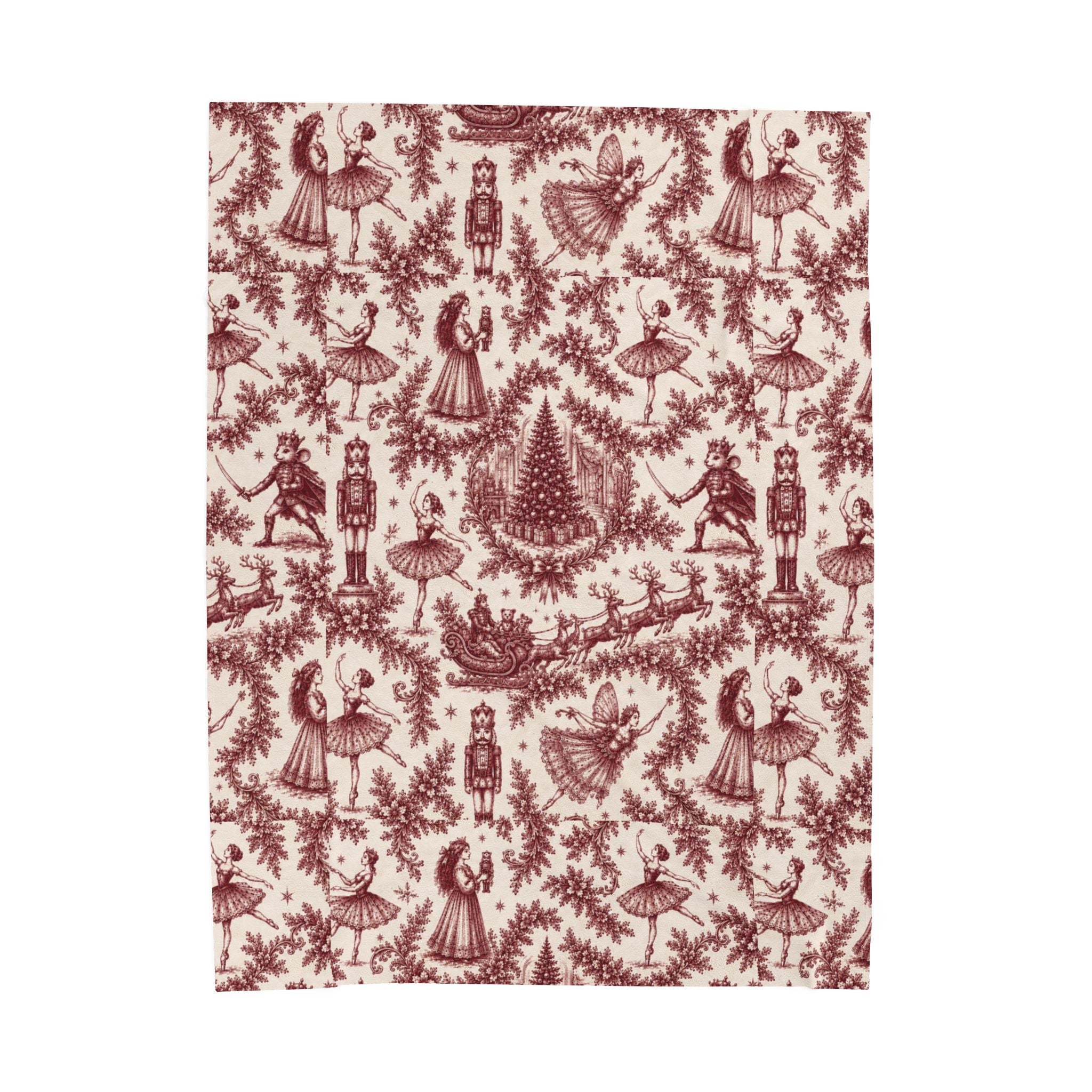 Nutcracker Cranberry Toile Plush Throw