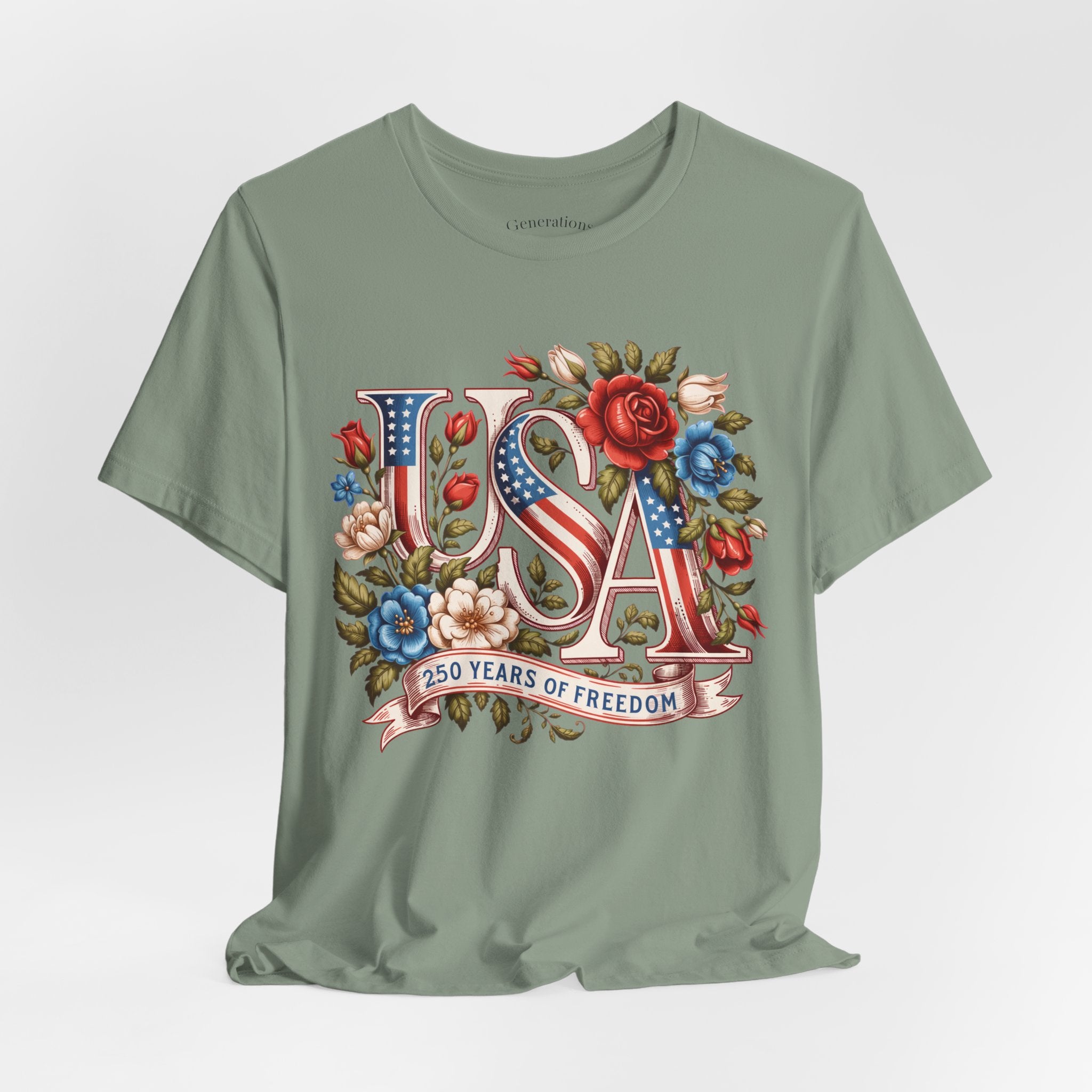USA Floral Flag 250 Years Graphic Tee
