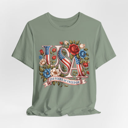 USA Floral Flag 250 Years Graphic Tee