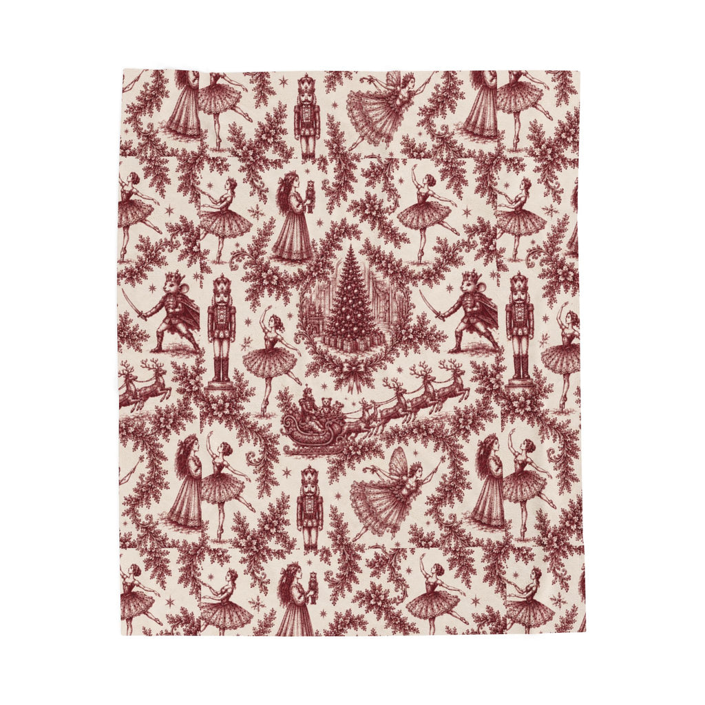 Nutcracker Cranberry Toile Plush Throw