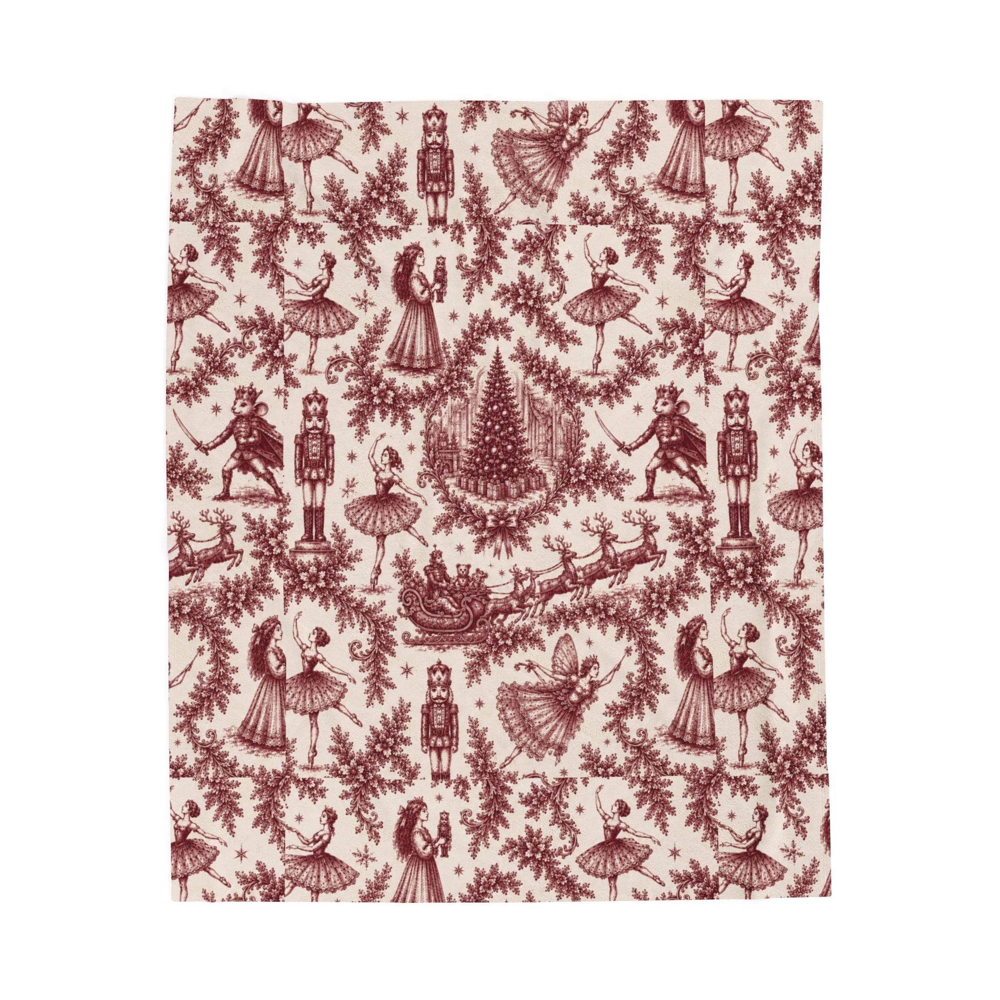 Nutcracker Cranberry Toile Plush Throw