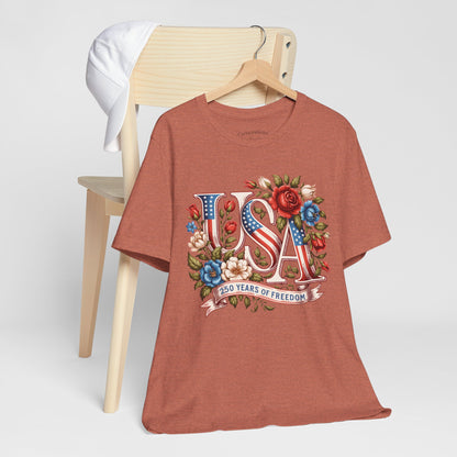 USA Floral Flag 250 Years Graphic Tee