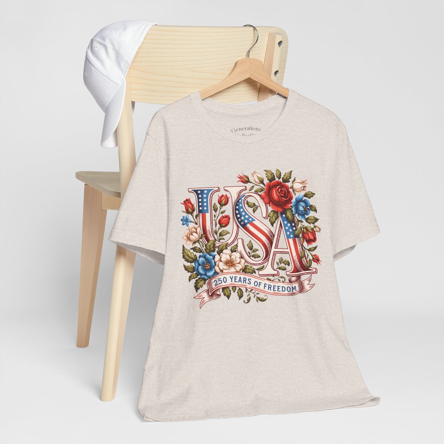 USA Floral Flag 250 Years Graphic Tee