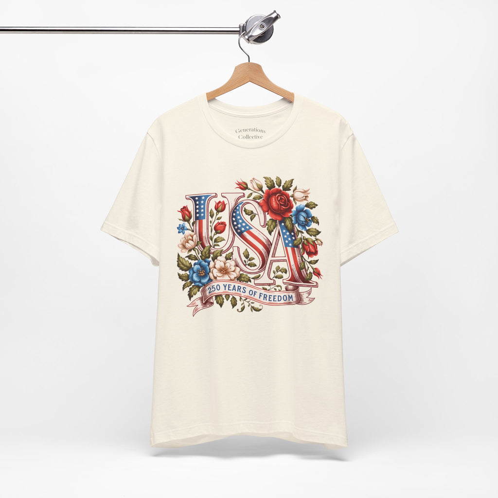 USA Floral Flag 250 Years Graphic Tee