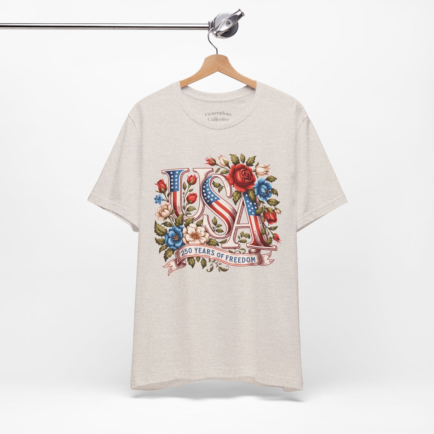 USA Floral Flag 250 Years Graphic Tee