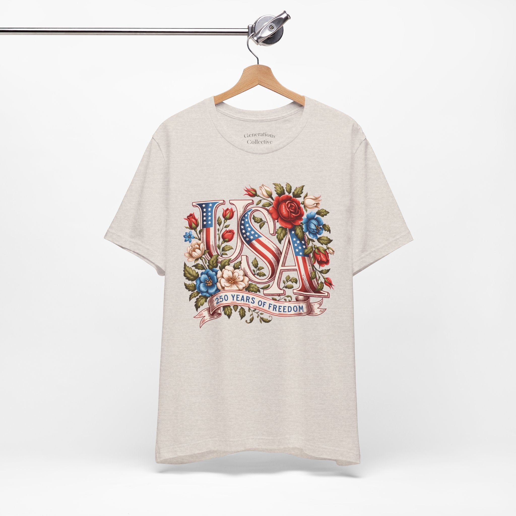 USA Floral Flag 250 Years Graphic Tee