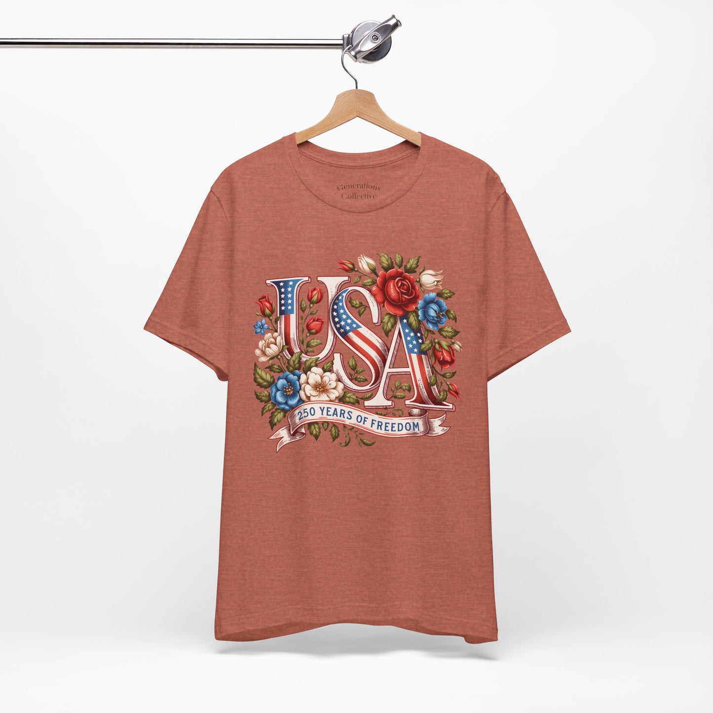 USA Floral Flag 250 Years Graphic Tee