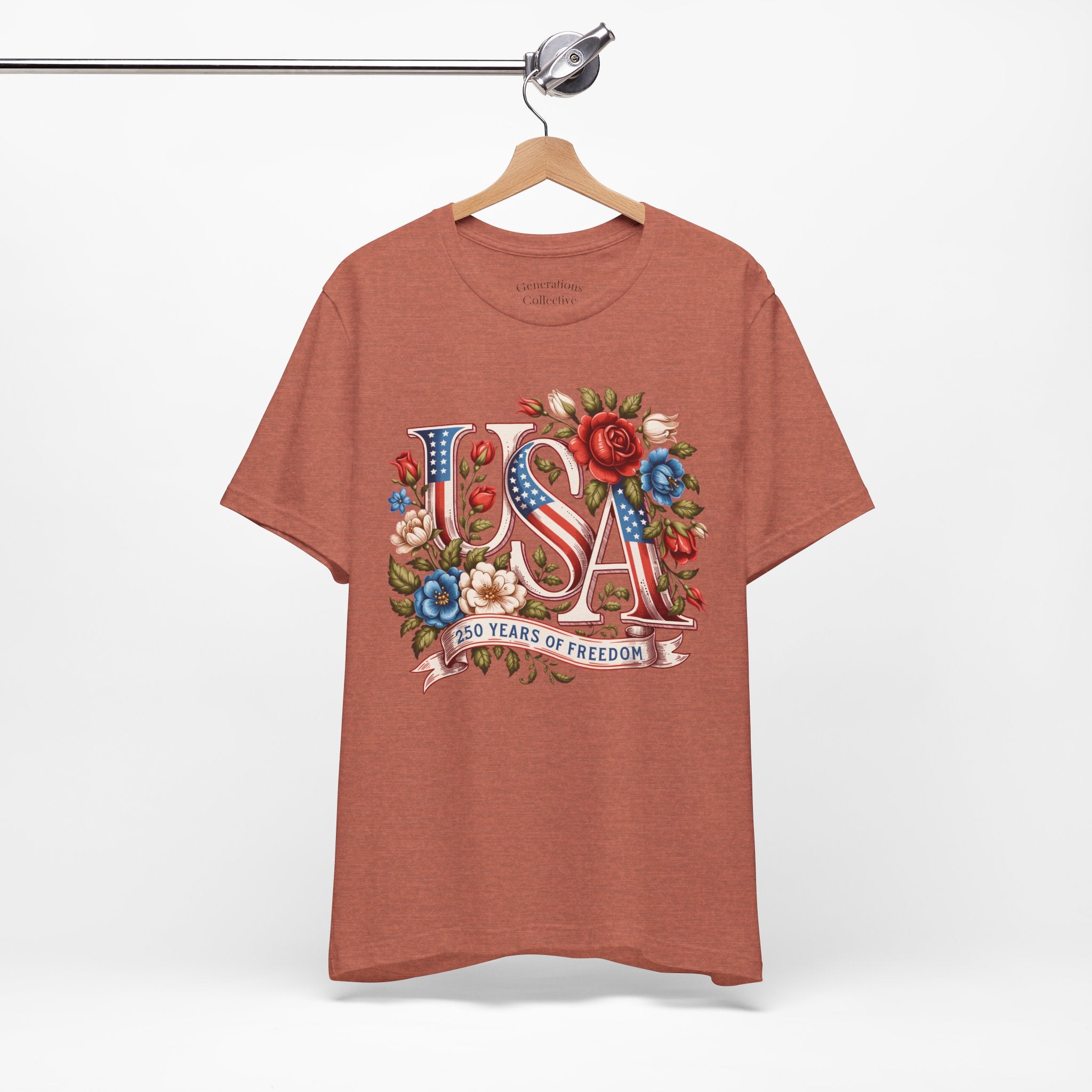 USA Floral Flag 250 Years Graphic Tee