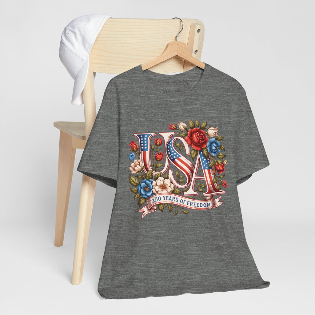 USA Floral Flag 250 Years Graphic Tee