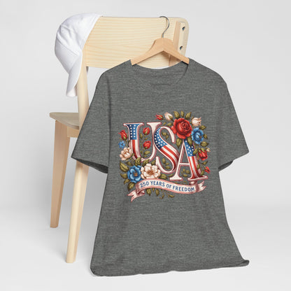 USA Floral Flag 250 Years Graphic Tee