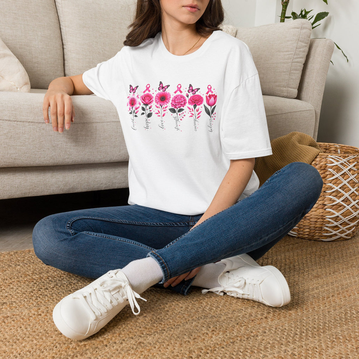 Flowers of Strength Breast Cancer Awareness Tee