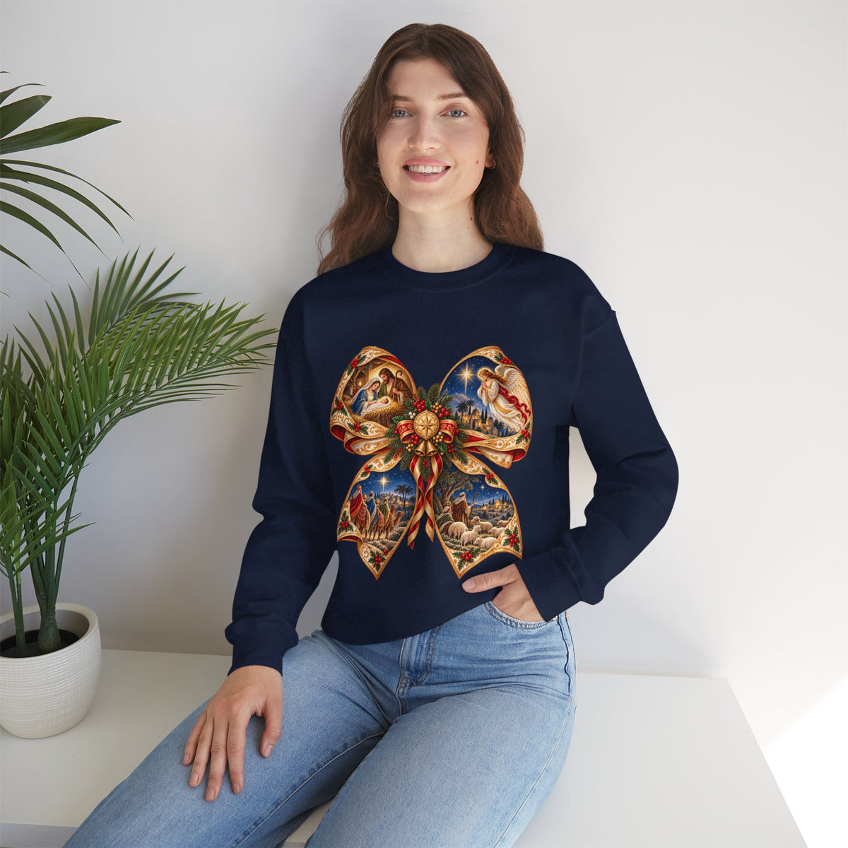 Holy Night Nativity Bow Sweatshirt