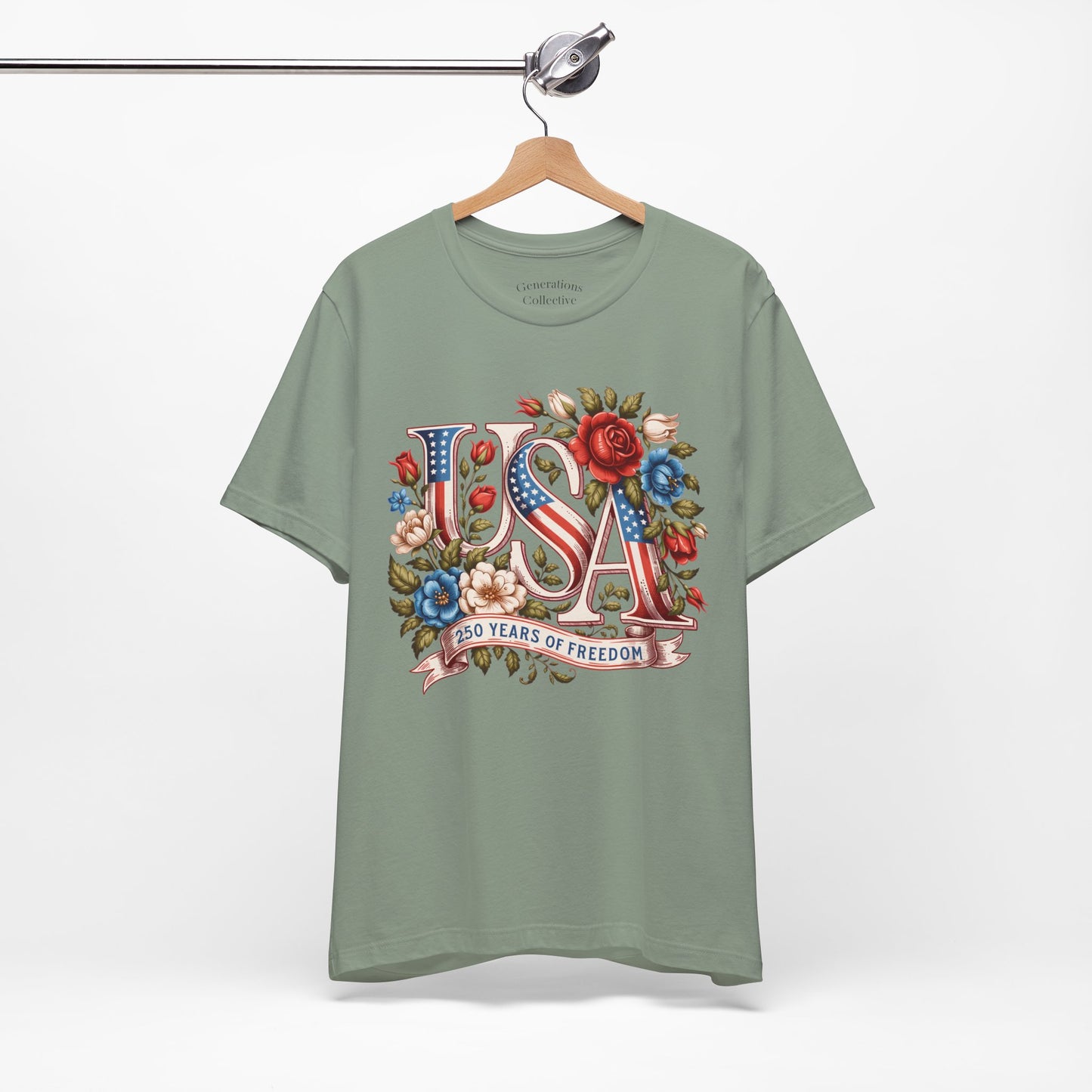 USA Floral Flag 250 Years Graphic Tee
