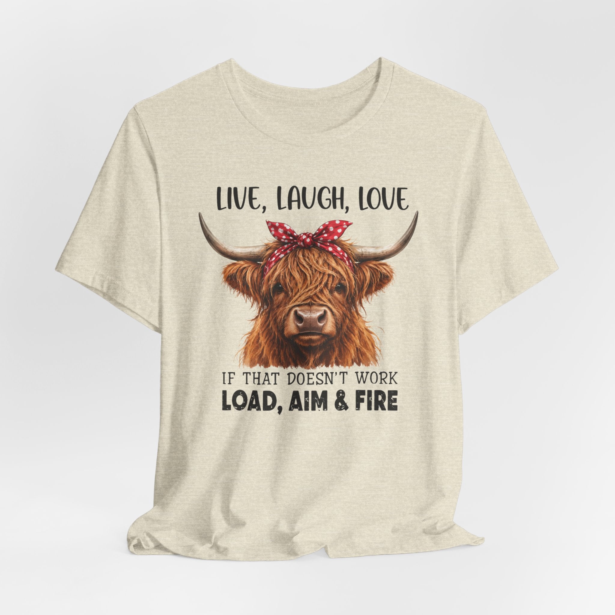 Load Aim Fire Highland Cow Graphic Tee