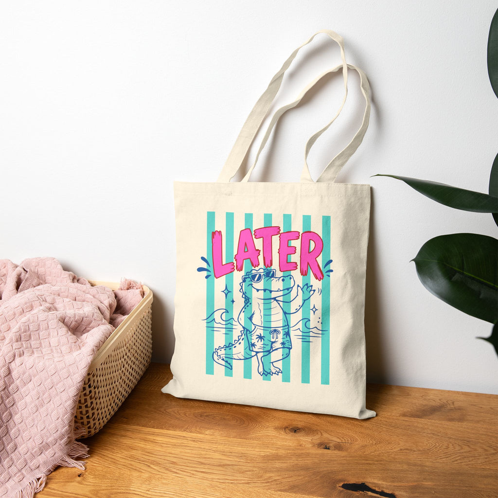 Later / After A While Striped Canvas Tote