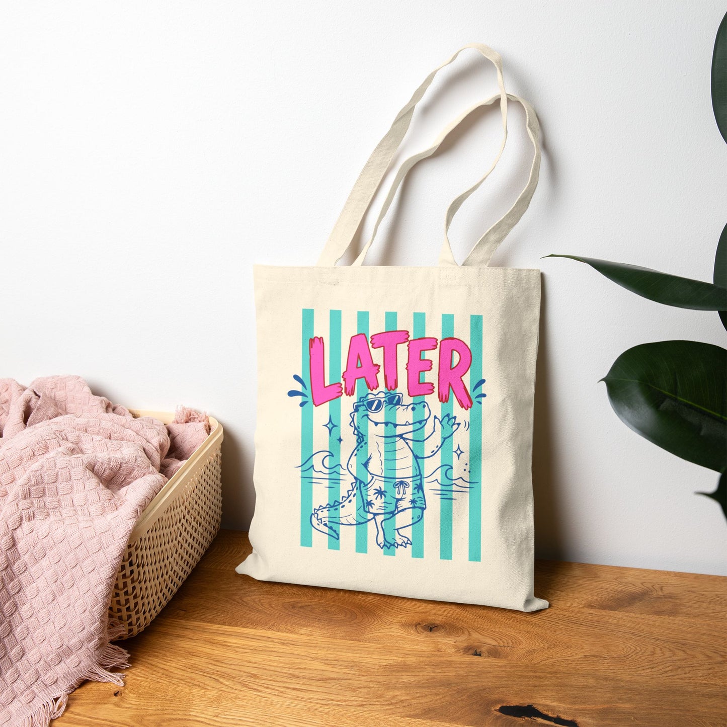 Later / After A While Striped Canvas Tote
