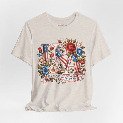 USA Floral Flag 250 Years Graphic Tee