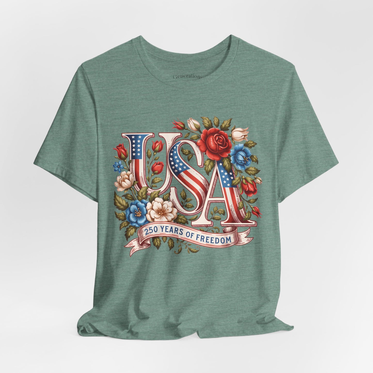 USA Floral Flag 250 Years Graphic Tee