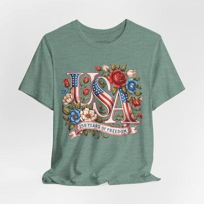 USA Floral Flag 250 Years Graphic Tee