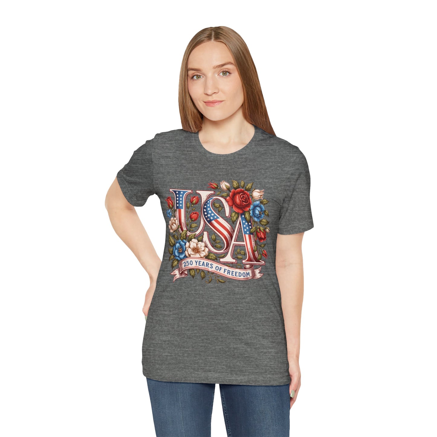 USA Floral Flag 250 Years Graphic Tee