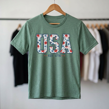USA Floral EST. 1776 Graphic Tee