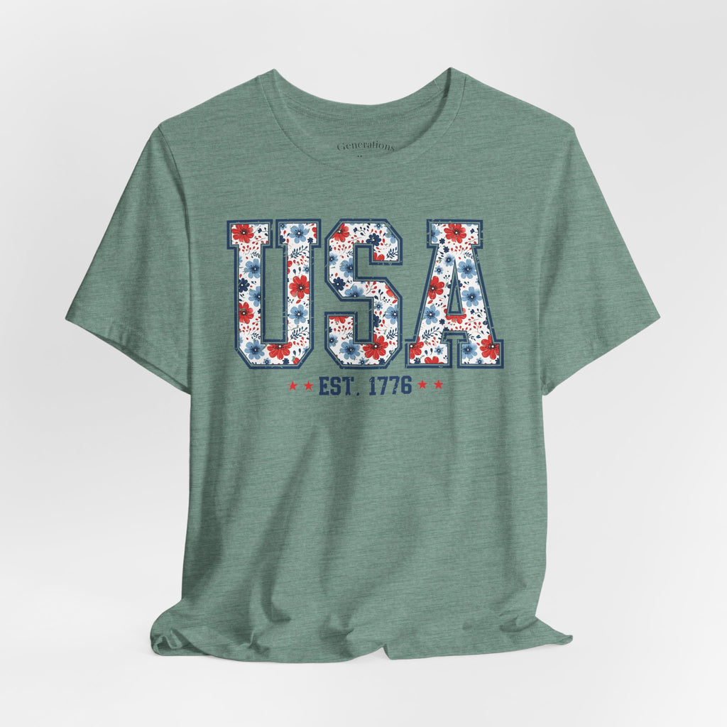 USA Floral EST. 1776 Graphic Tee