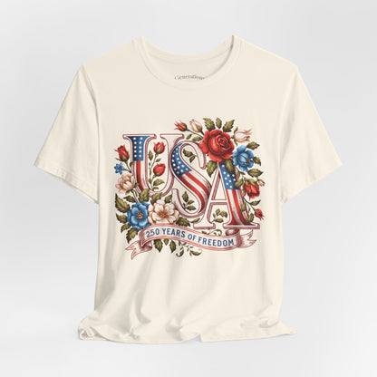 USA Floral Flag 250 Years Graphic Tee