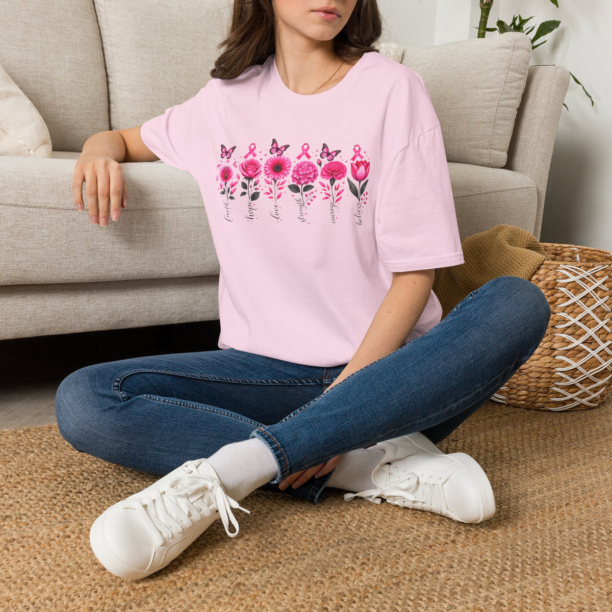 Flowers of Strength Breast Cancer Awareness Tee
