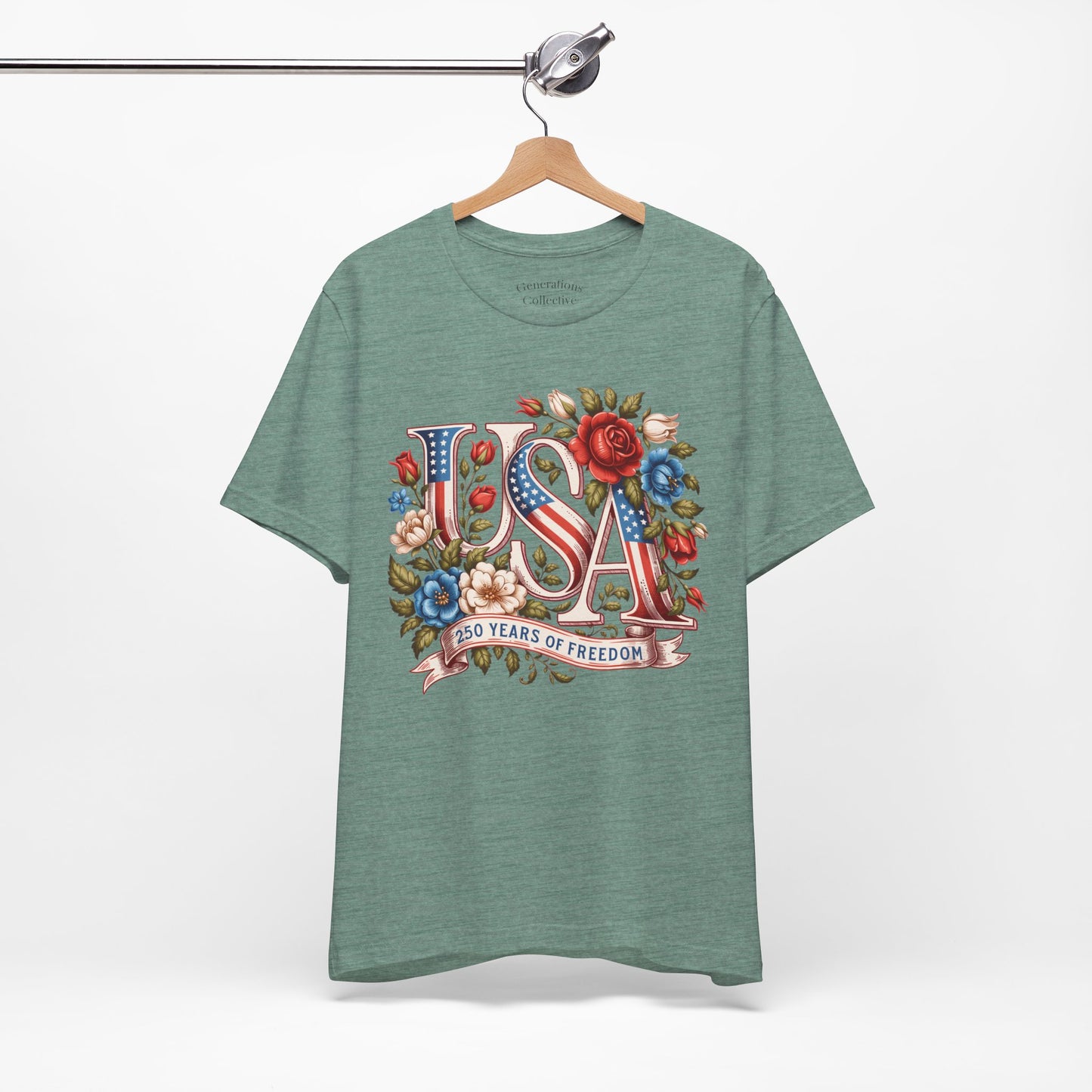 USA Floral Flag 250 Years Graphic Tee