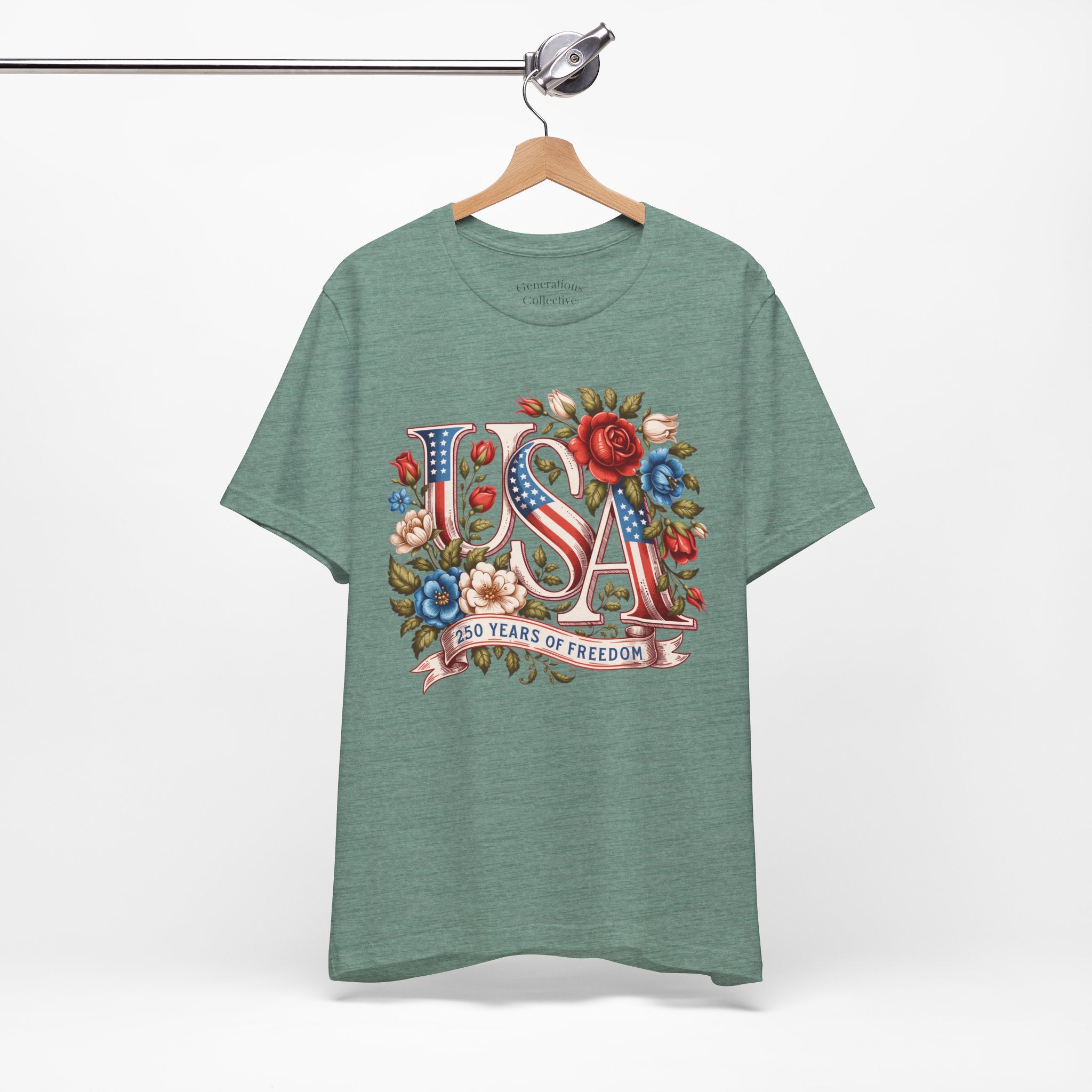 USA Floral Flag 250 Years Graphic Tee