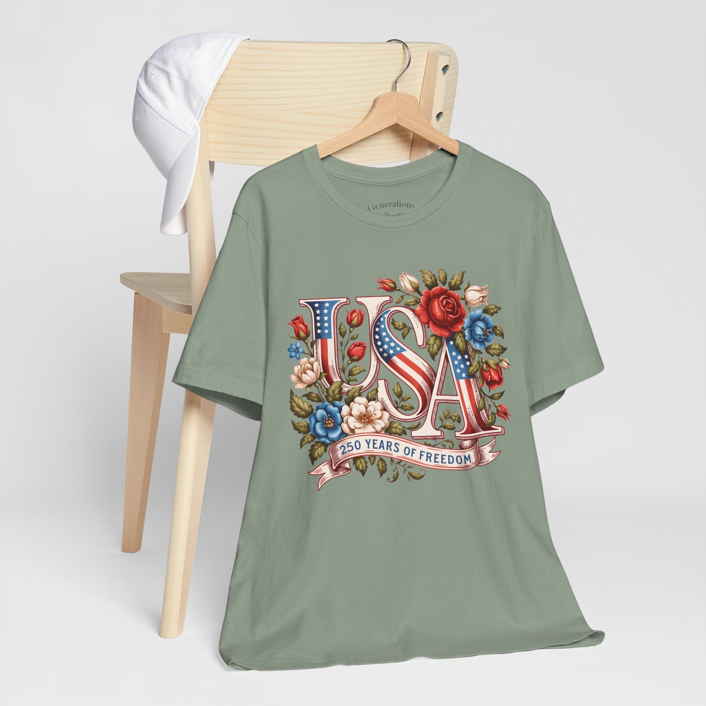 USA Floral Flag 250 Years Graphic Tee
