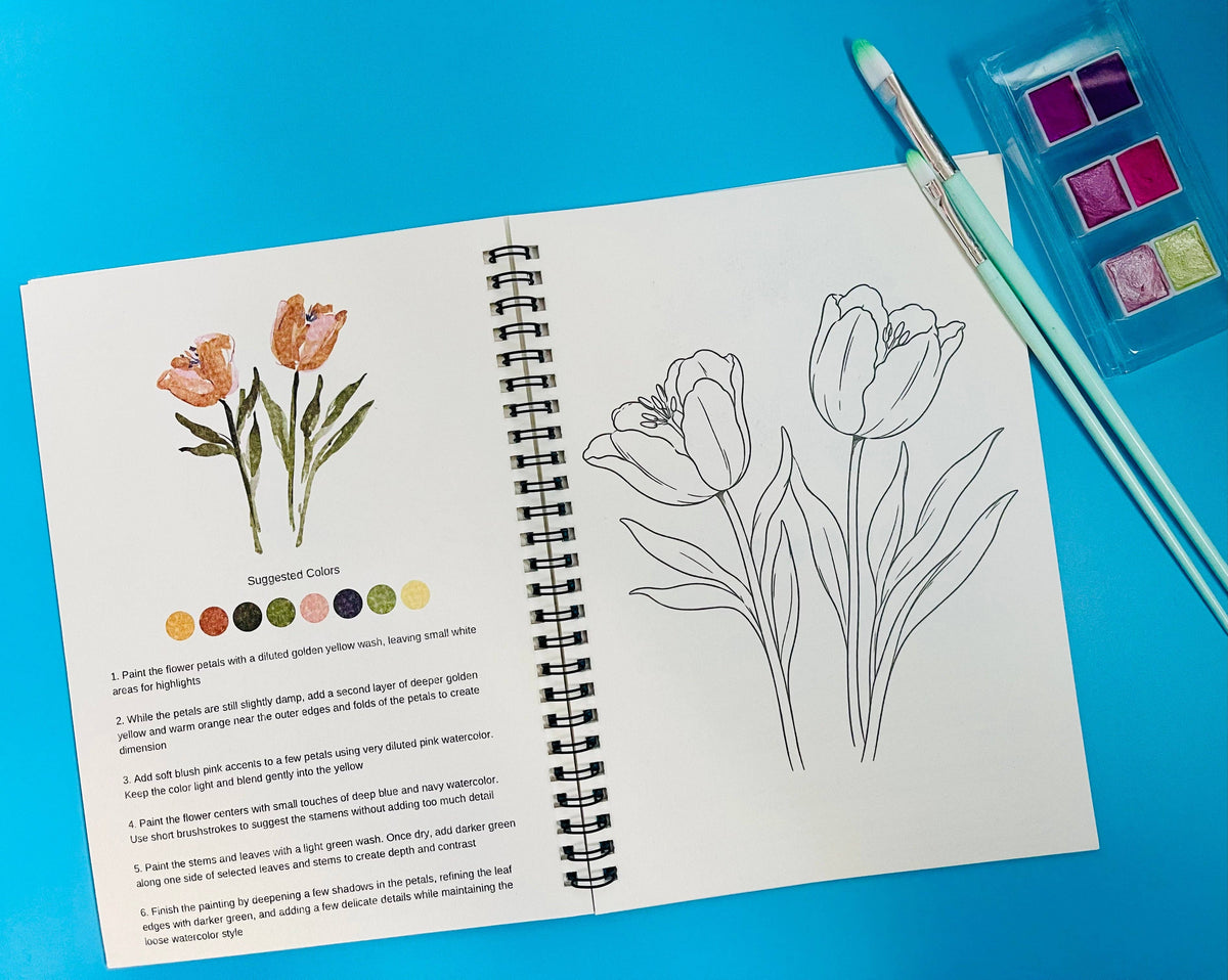 Florals Watercolor Painting Workbook