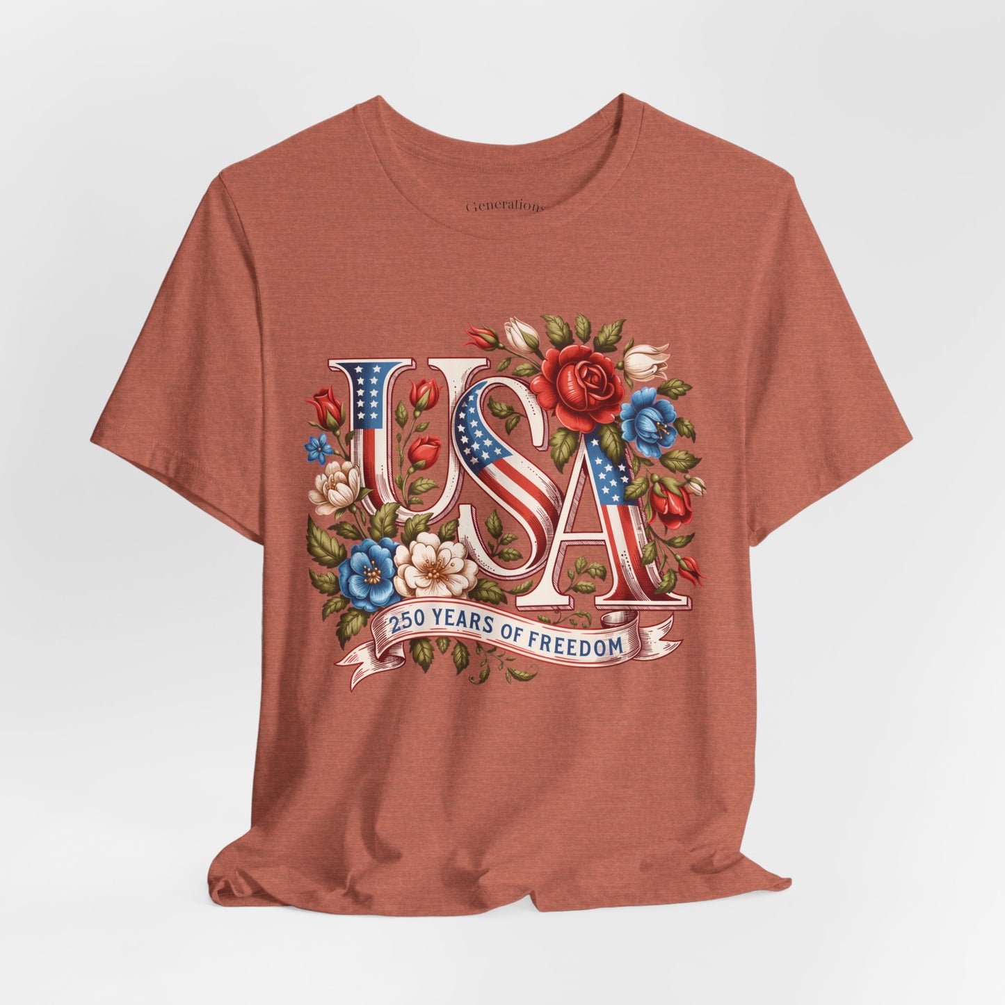 USA Floral Flag 250 Years Graphic Tee