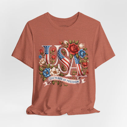 USA Floral Flag 250 Years Graphic Tee