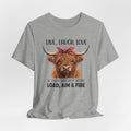 Load Aim Fire Highland Cow Graphic Tee