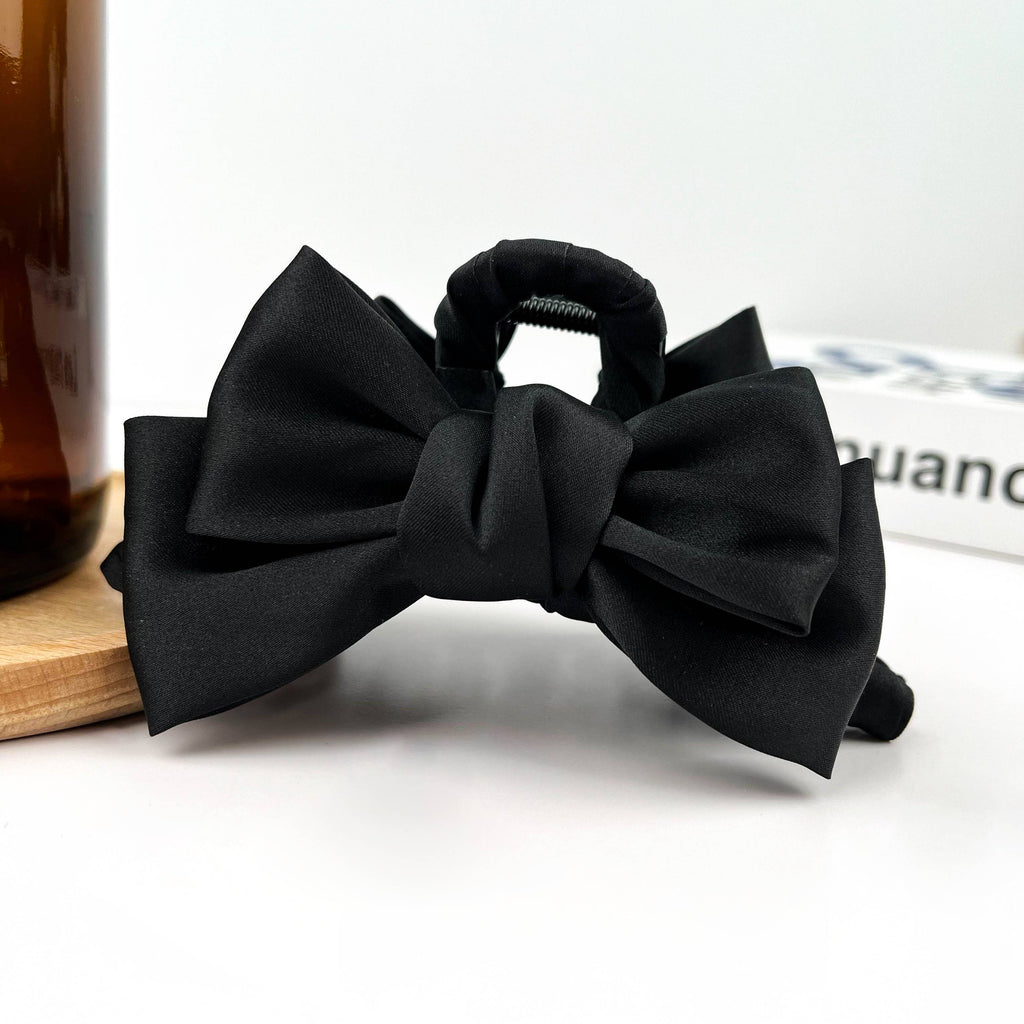 Black Satin Bow Claw Clip