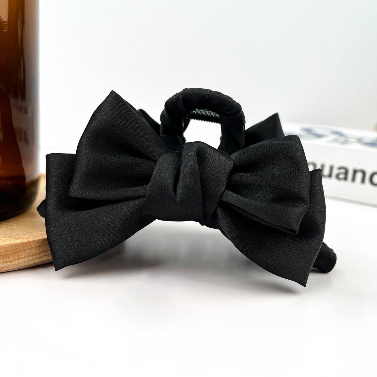 Black Satin Bow Claw Clip