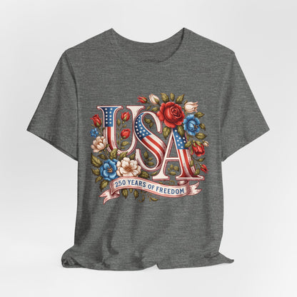 USA Floral Flag 250 Years Graphic Tee