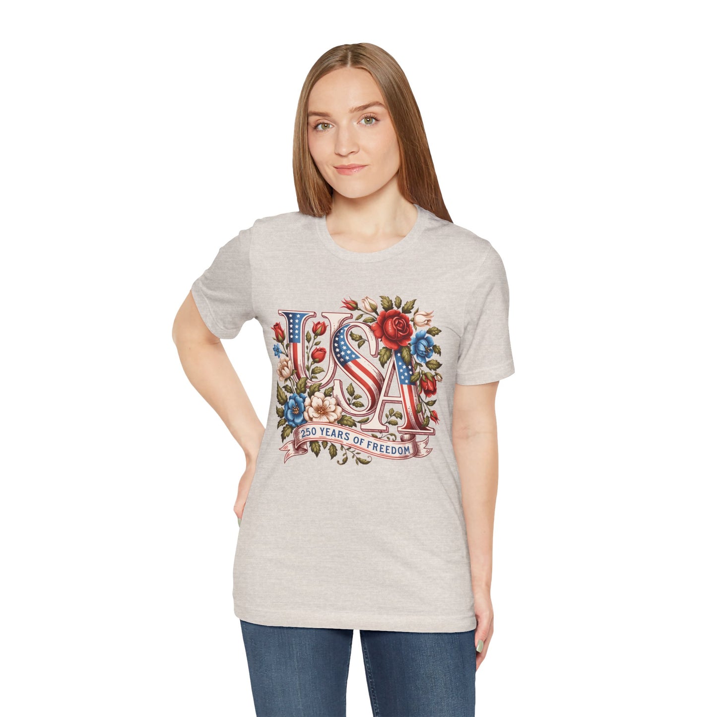 USA Floral Flag 250 Years Graphic Tee