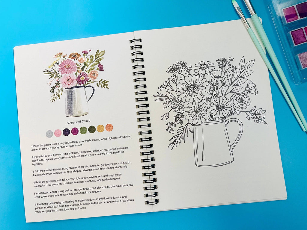 Florals Watercolor Painting Workbook