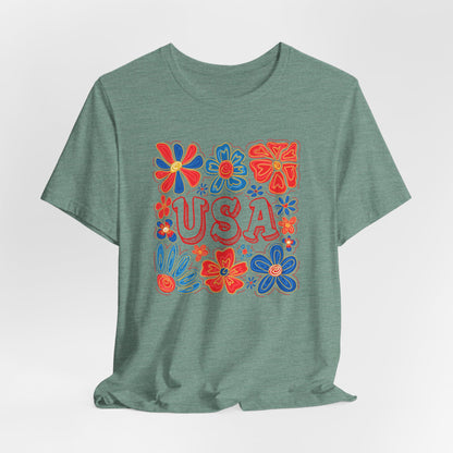 USA Floral Graphic Tee