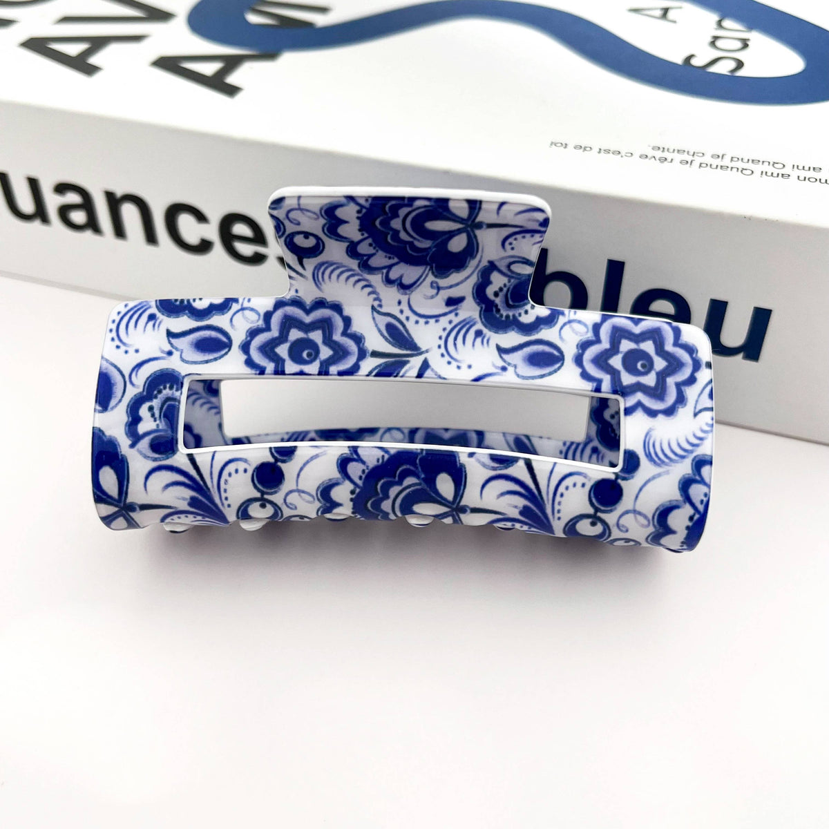 Blue & White Floral Claw Clip