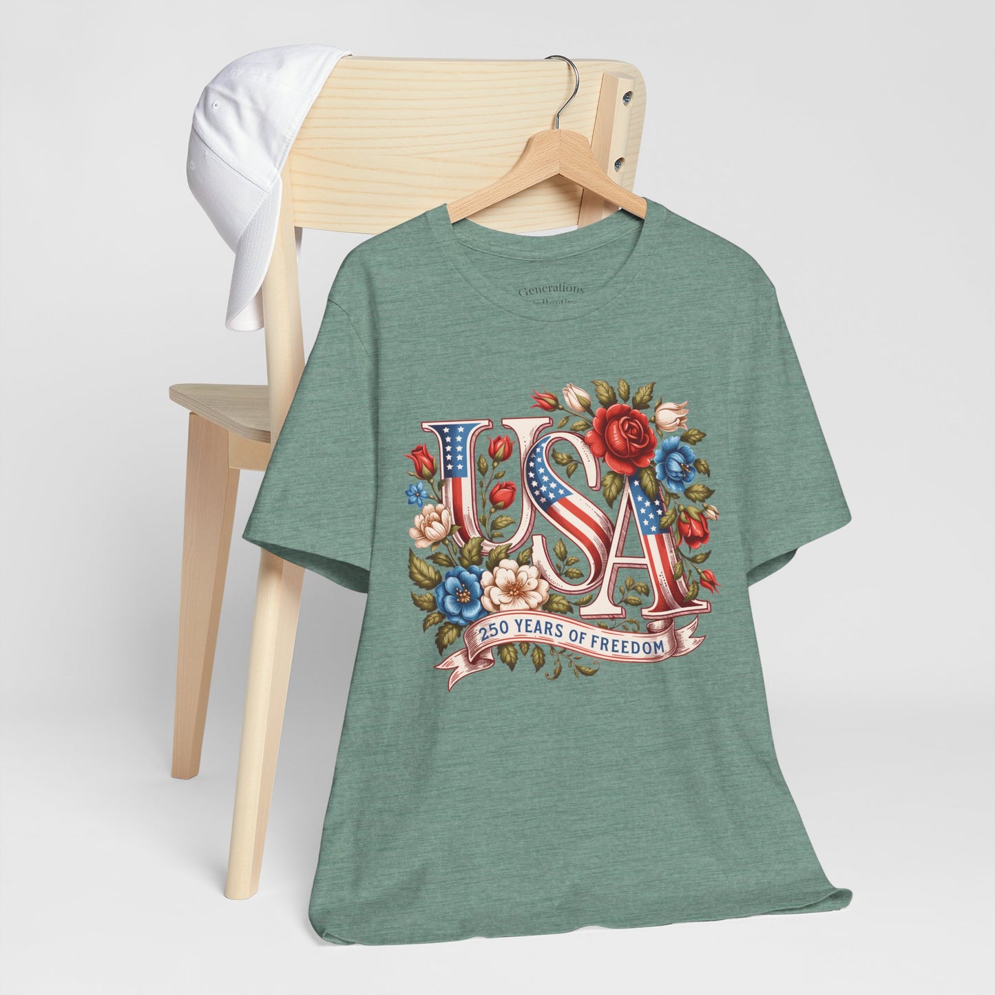 USA Floral Flag 250 Years Graphic Tee