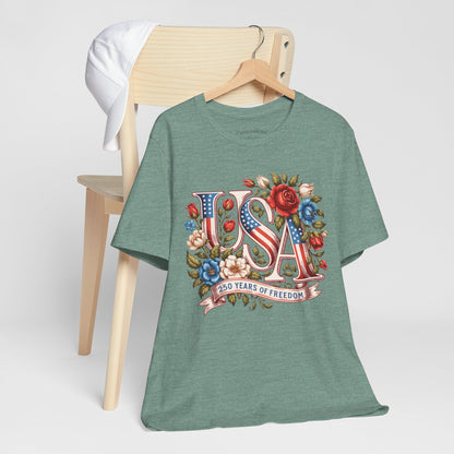 USA Floral Flag 250 Years Graphic Tee