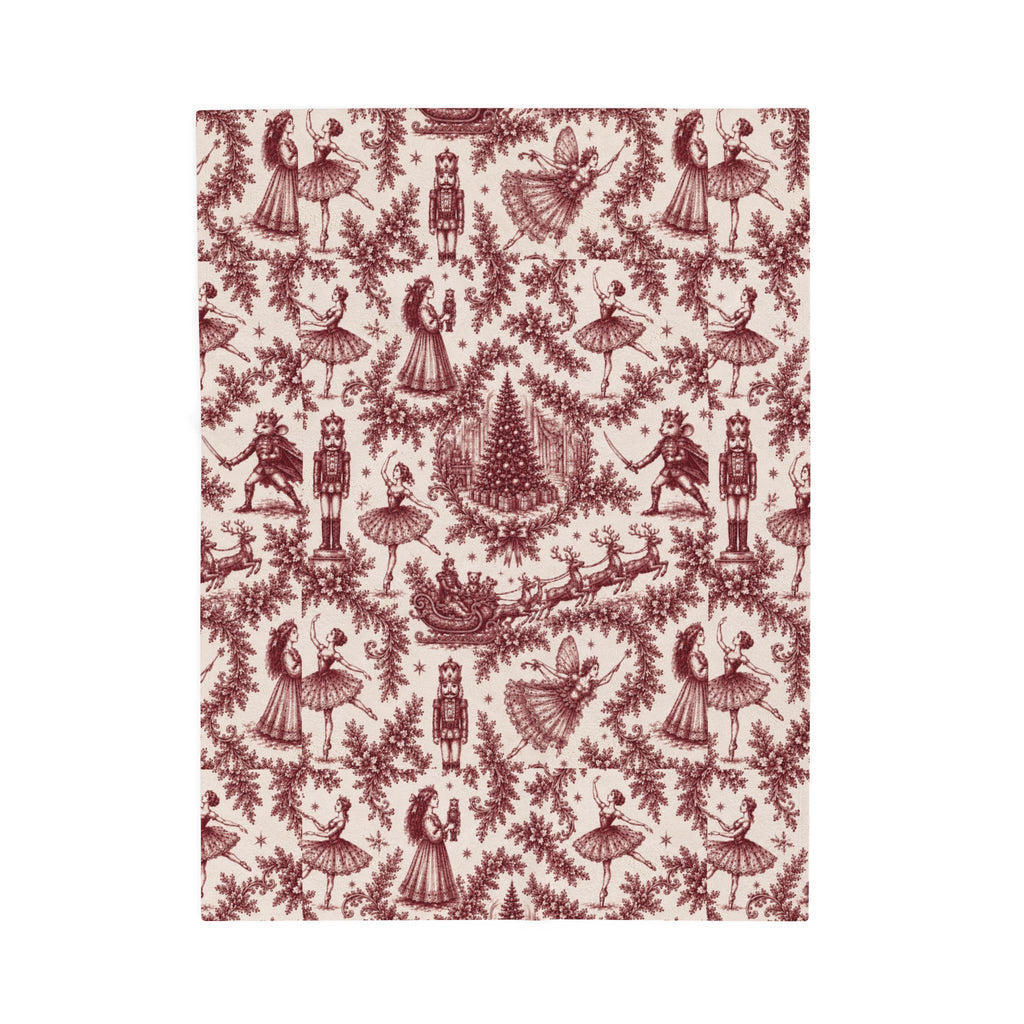 Nutcracker Cranberry Toile Plush Throw