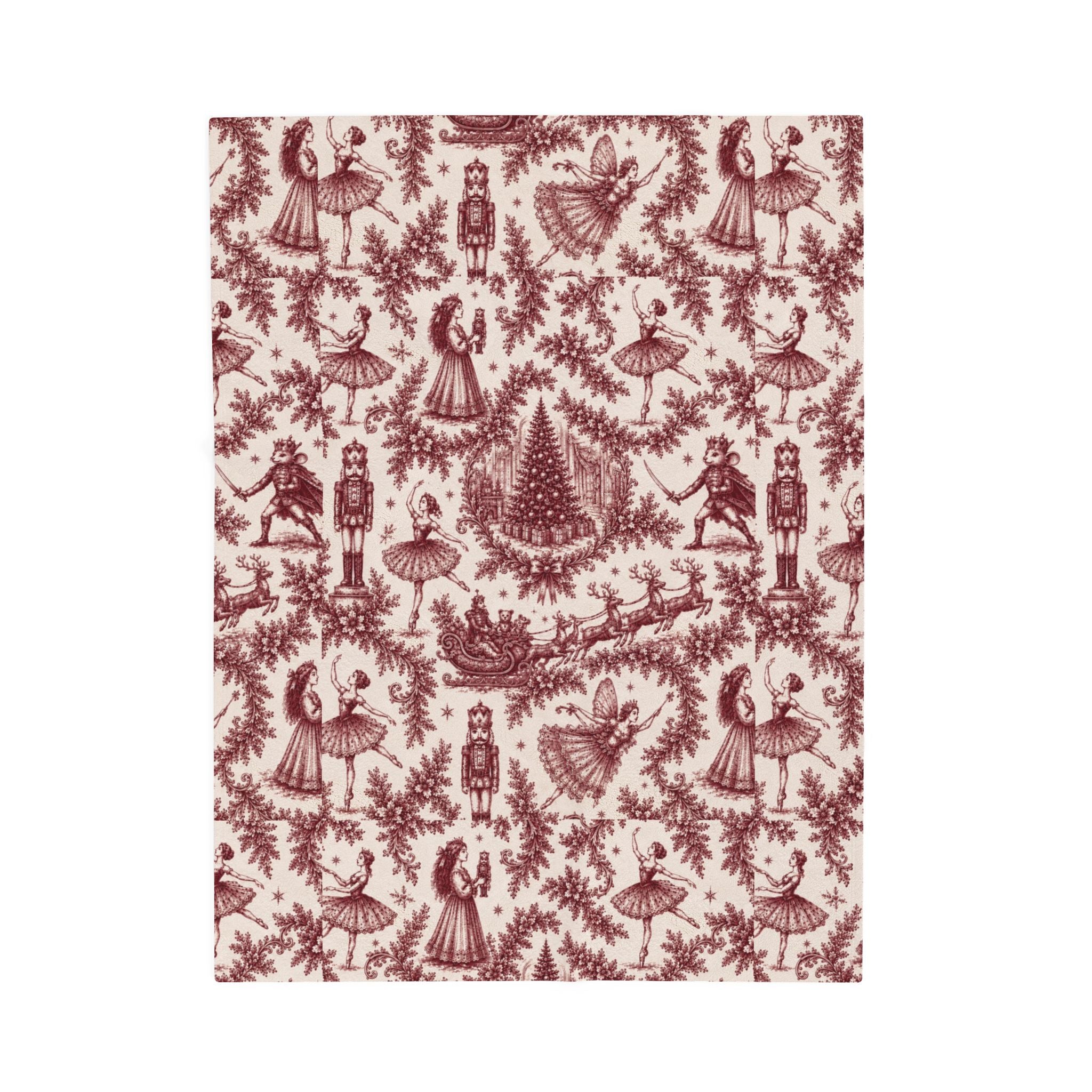 Nutcracker Cranberry Toile Plush Throw